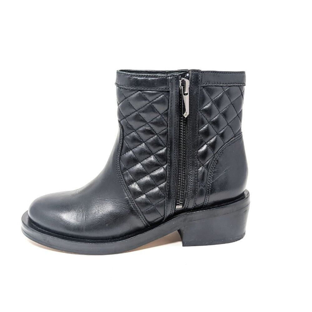 Sam Edelman Shoes Womens 6 Boots Lancaster Black Leather Quilted Zip Ankle Moto